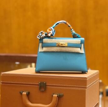 【エルメス HERMES】ミニケリードゥ ブルーフリーダ/ゴールド金具 エプソン W刻印（100％マシン）